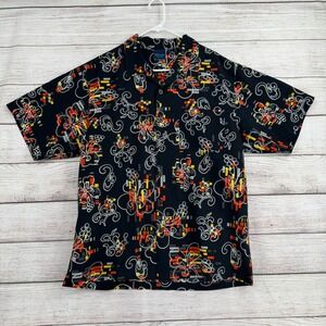 Vintage 90s Sideout Button Up Shirt Men L Black Abstract Geometric Floral Pocket